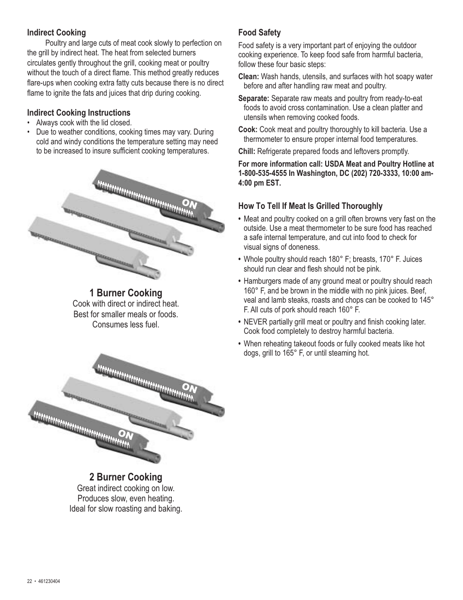 1 burner cooking, 2 burner cooking | Thermos 461230404 User Manual | Page 22 / 24