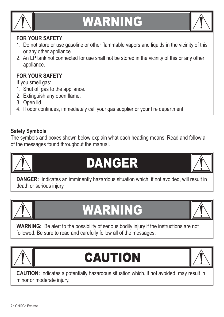 Danger warning caution, Warning | Thermos EXPRESS 465630503 User Manual | Page 2 / 32