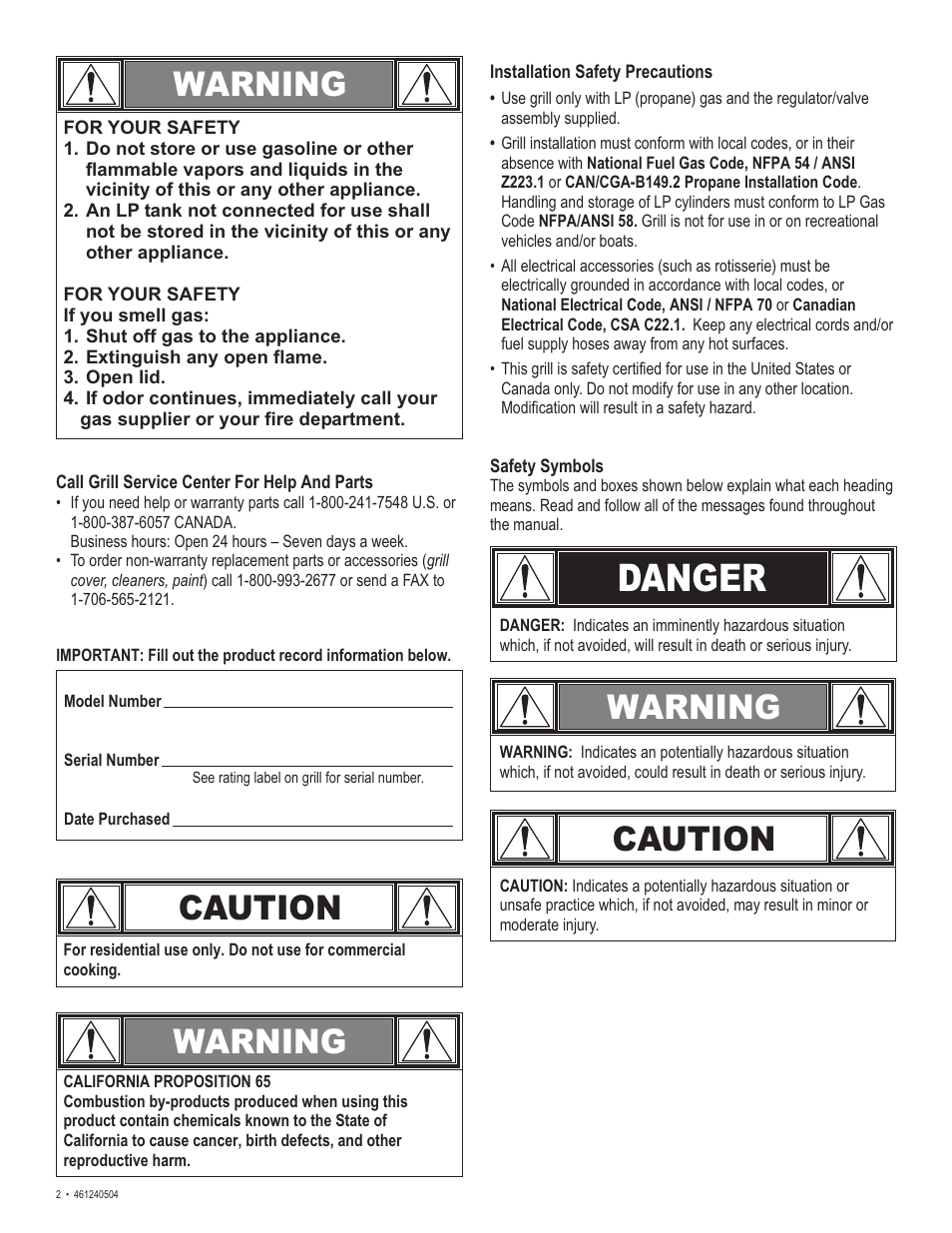 Danger, Warning caution, Warning | Caution | Thermos 461240504 User Manual | Page 2 / 28
