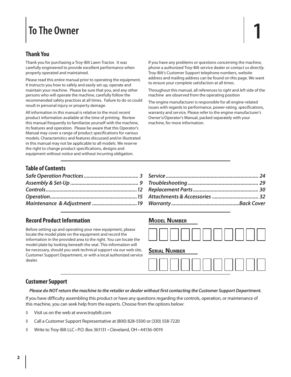 Troy-Bilt TB2450 User Manual | Page 2 / 36