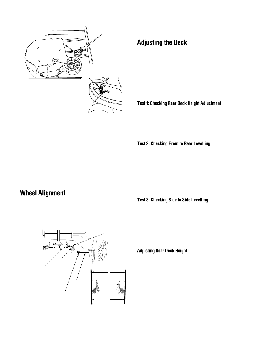 Wheel alignment, Adjusting the deck | Troy-Bilt 13A-344-563 User Manual | Page 15 / 21