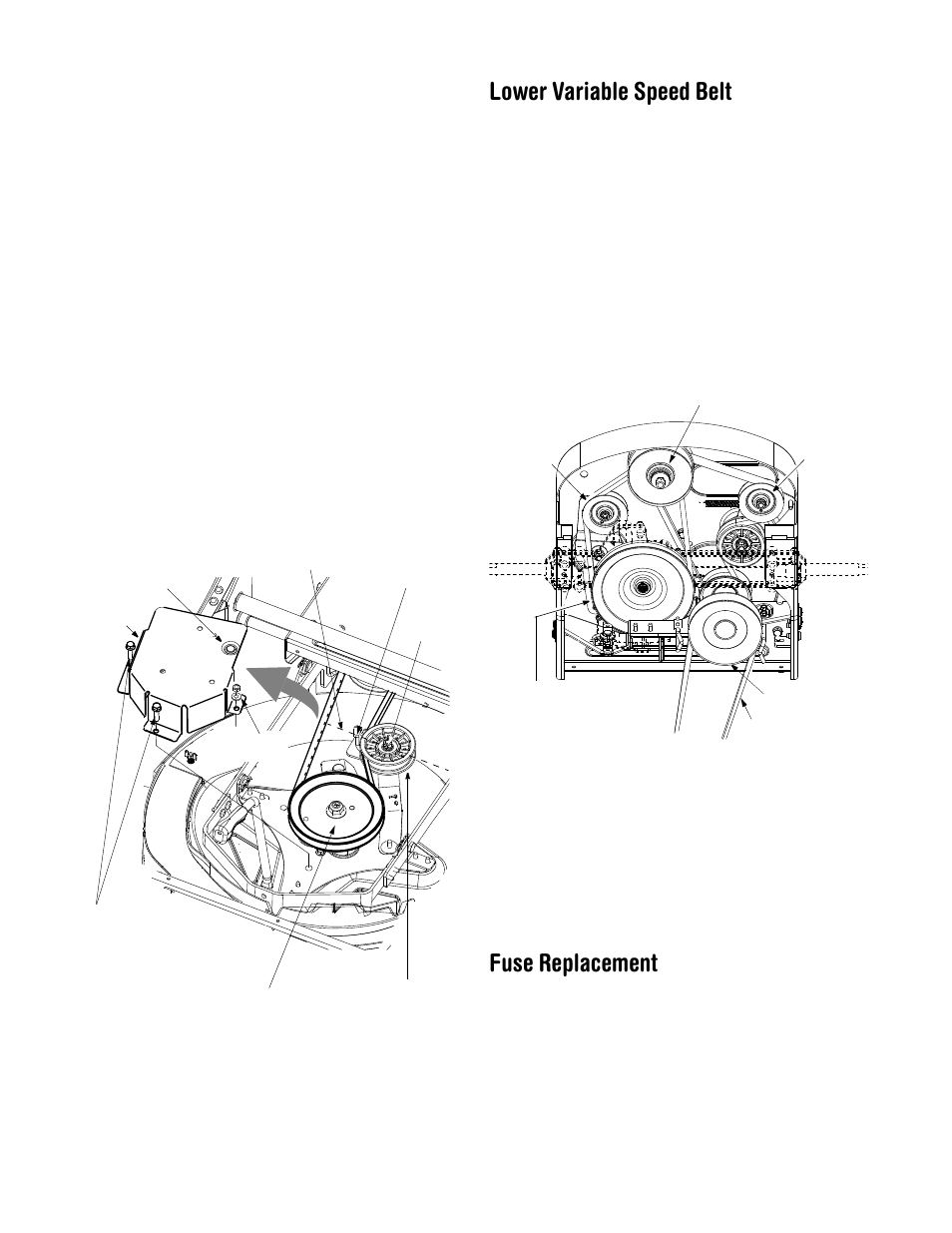 Lower variable speed belt, Fuse replacement | Troy-Bilt 13A-344-563 User Manual | Page 17 / 21