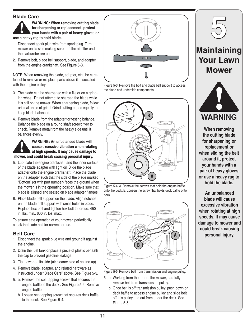 Maintaining your lawn mower, Warning | Troy-Bilt 830 User Manual | Page 11 / 20