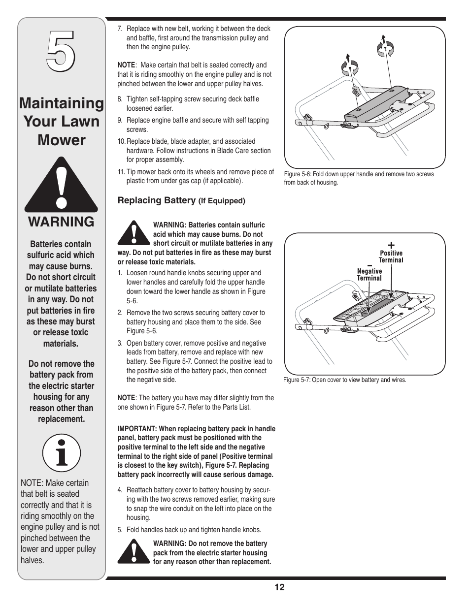 Maintaining your lawn mower, Warning | Troy-Bilt 830 User Manual | Page 12 / 20