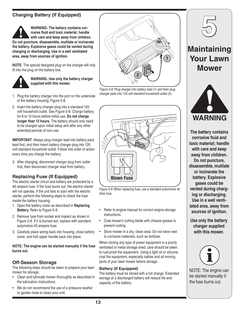 Maintaining your lawn mower, Warning | Troy-Bilt 830 User Manual | Page 13 / 20