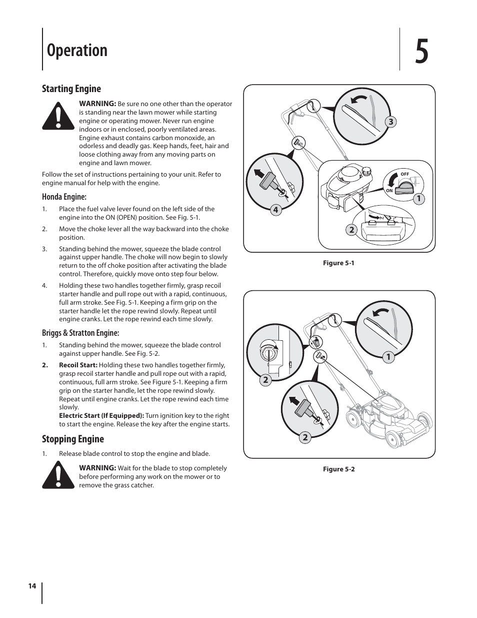 Operation, Starting engine, Stopping engine | Troy-Bilt TB280 ES User Manual | Page 14 / 52