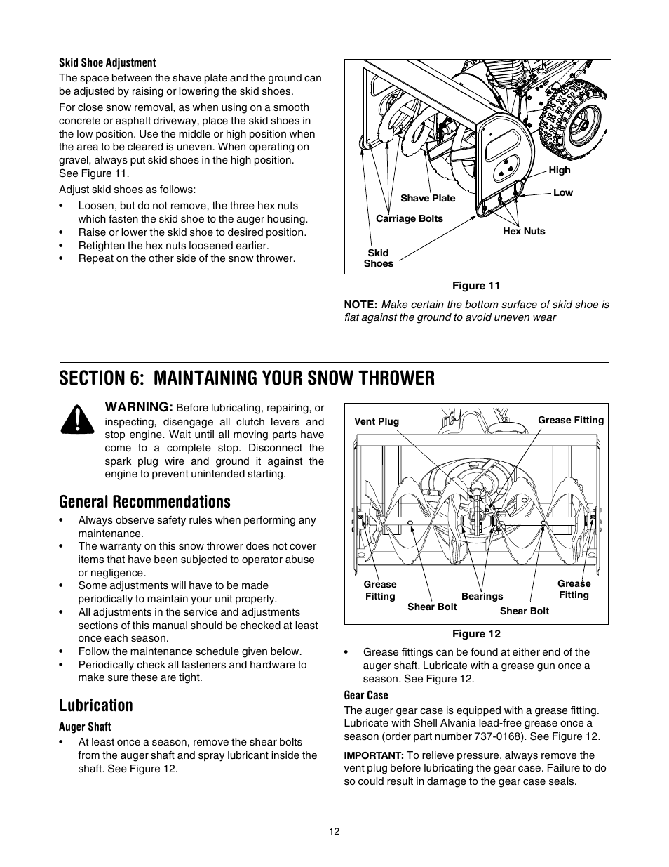 General recommendations, Lubrication | Troy-Bilt 7524 User Manual | Page 12 / 28