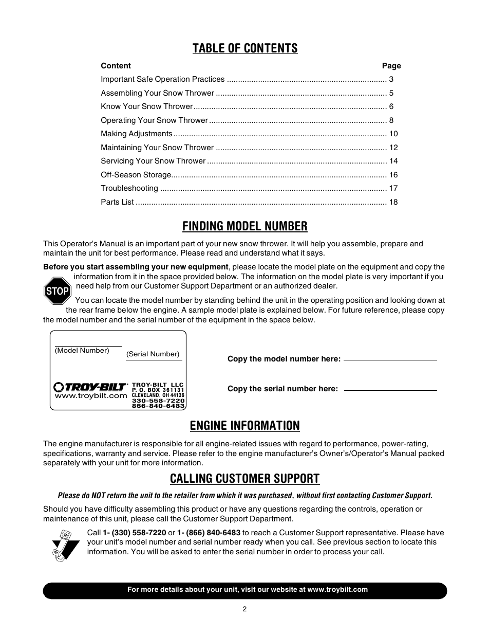 Troy-Bilt 7524 User Manual | Page 2 / 28