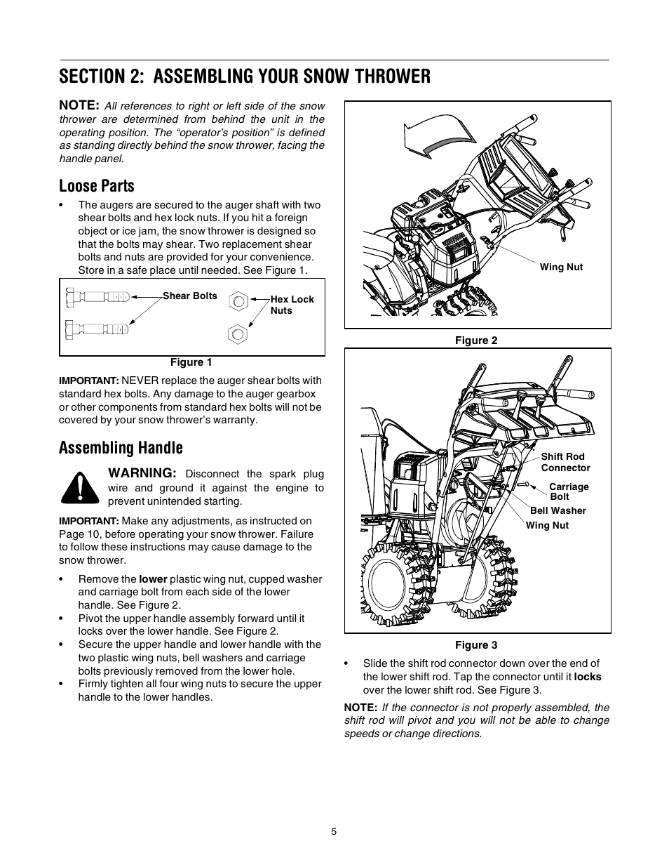 Loose parts, Assembling handle | Troy-Bilt 7524 User Manual | Page 5 / 28