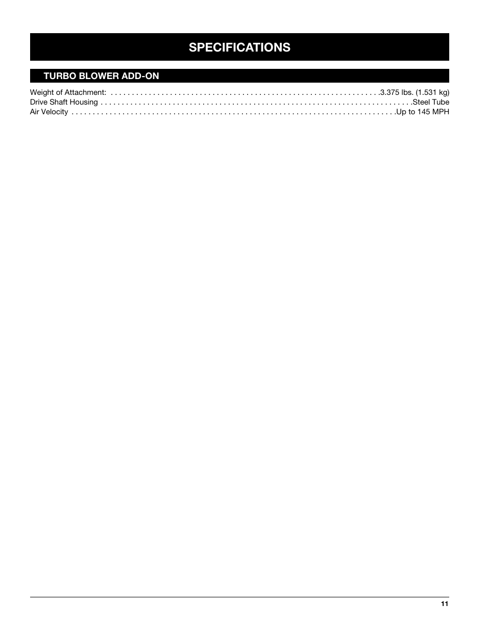 Specifications | Troy-Bilt TBTB User Manual | Page 11 / 36