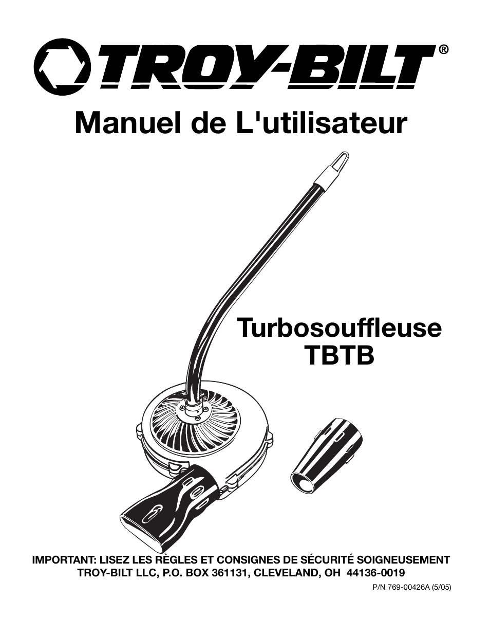 Manuel de l'utilisateur, Turbosouffleuse tbtb | Troy-Bilt TBTB User Manual | Page 13 / 36