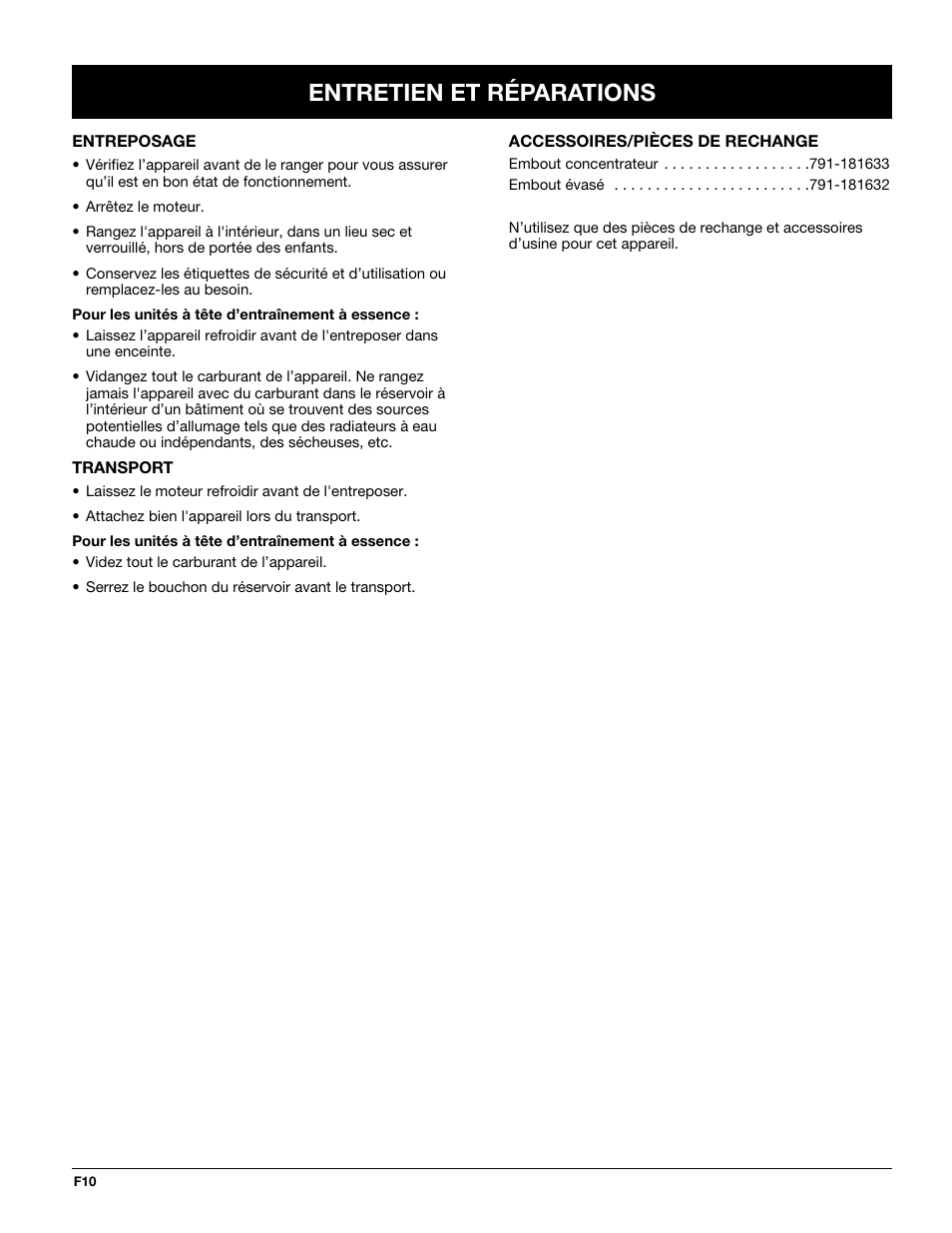 Entretien et réparations | Troy-Bilt TBTB User Manual | Page 22 / 36