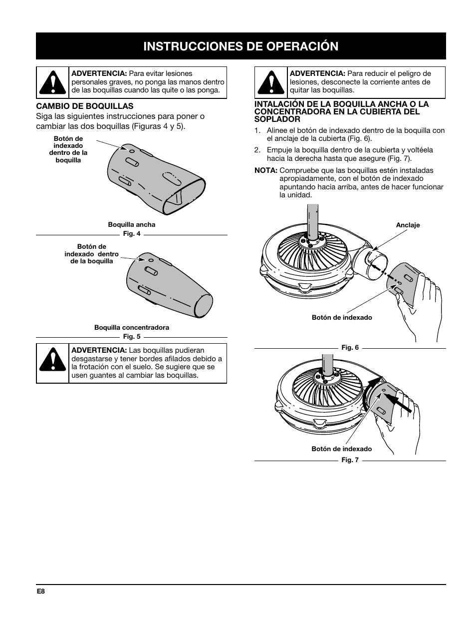 Instrucciones de operación | Troy-Bilt TBTB User Manual | Page 32 / 36