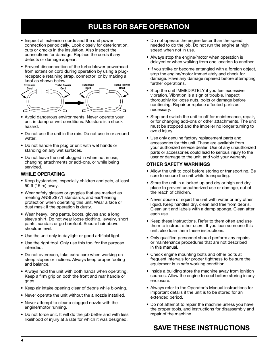 Rules for safe operation, Save these instructions | Troy-Bilt TBTB User Manual | Page 4 / 36