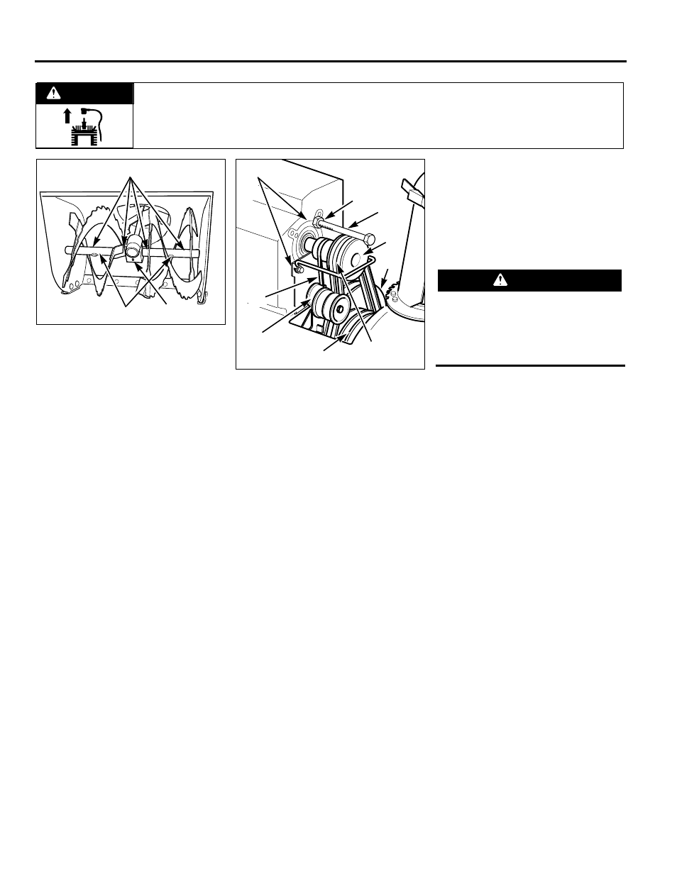 Auger drive belt and wheel drive belt replacement, Shear bolts, Auger drive belt(s) adjustment | Caution, Warning | Troy-Bilt 42051 User Manual | Page 18 / 32