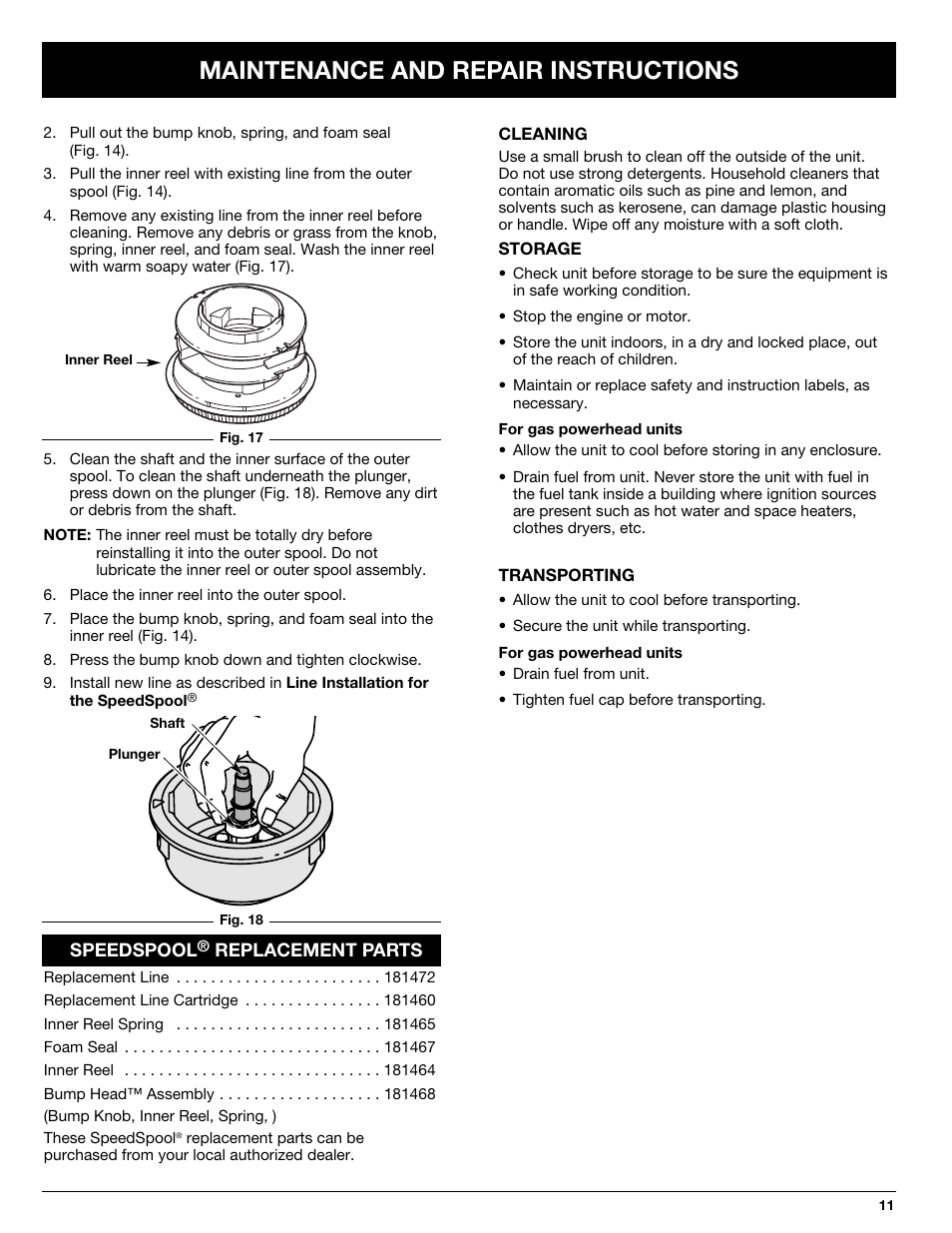 Maintenance and repair instructions | Troy-Bilt 769-00425A User Manual | Page 11 / 48