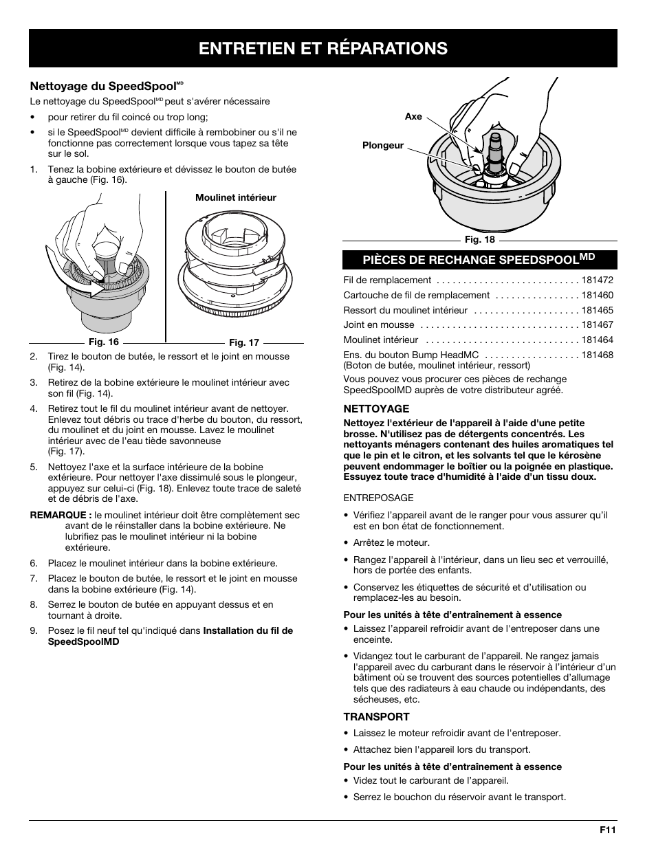 Entretien et réparations | Troy-Bilt 769-00425A User Manual | Page 27 / 48