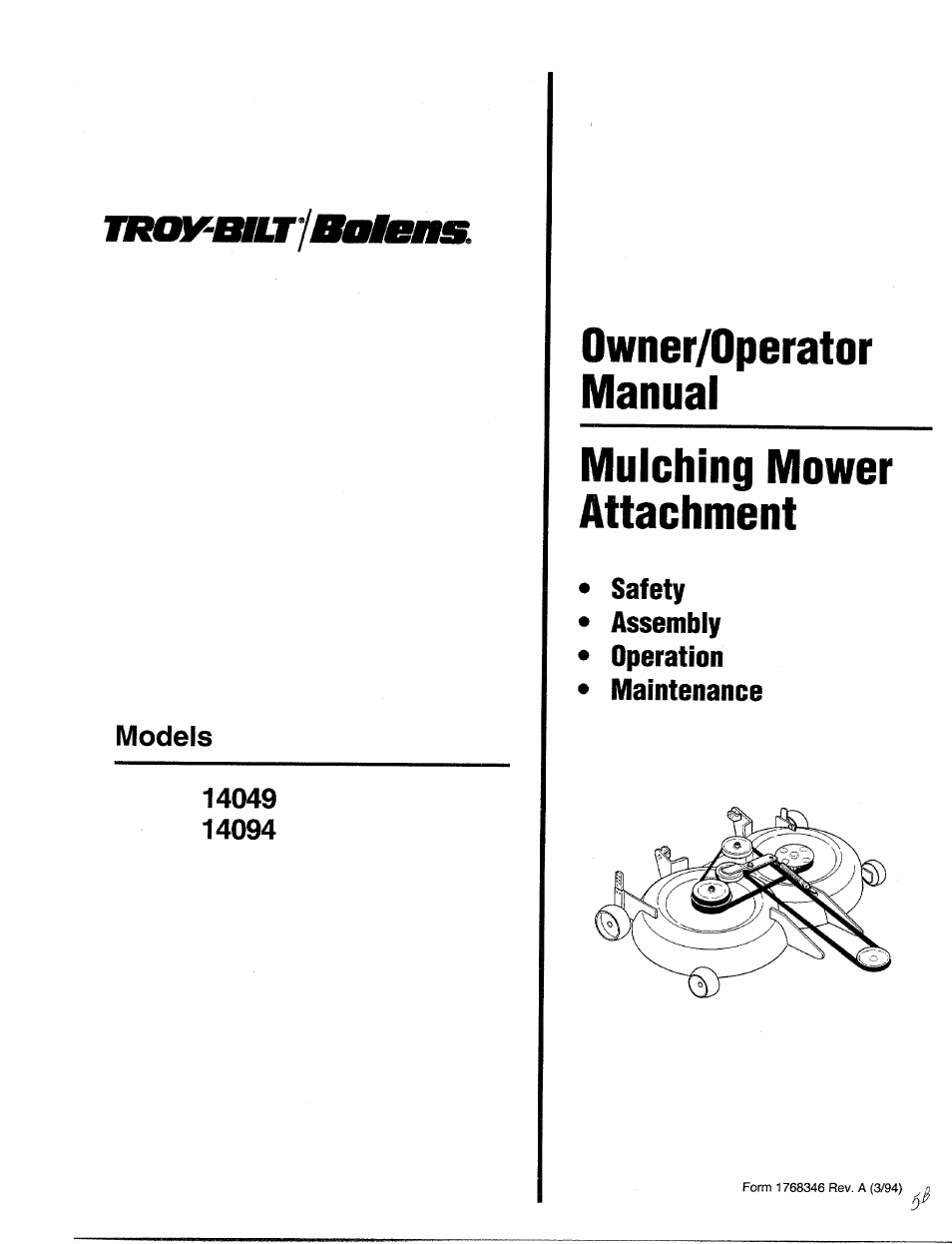 Troy-Bilt 14094 User Manual | 12 pages