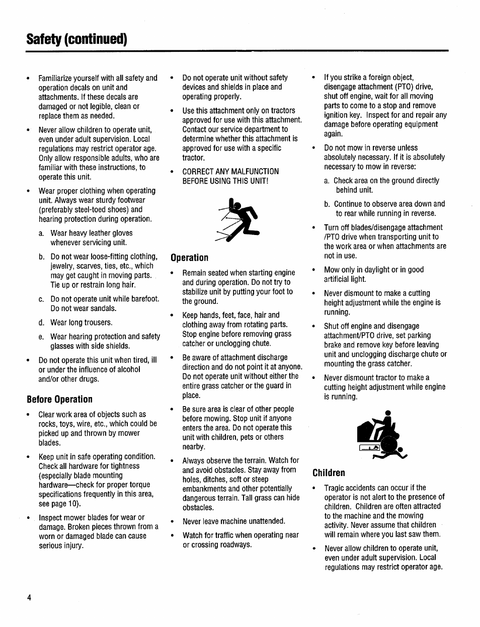 Before operation, Operation, Children | Safety (continued) | Troy-Bilt 14094 User Manual | Page 4 / 12
