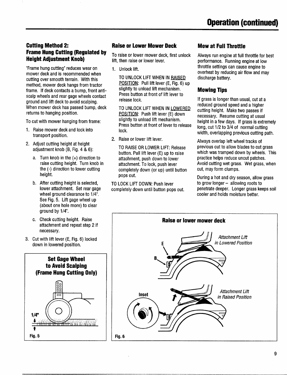 Cutting method 2, Raise or lower mower deck, Mow at fuii throttie | Mowing tips, Operation (continued) | Troy-Bilt 14094 User Manual | Page 9 / 12