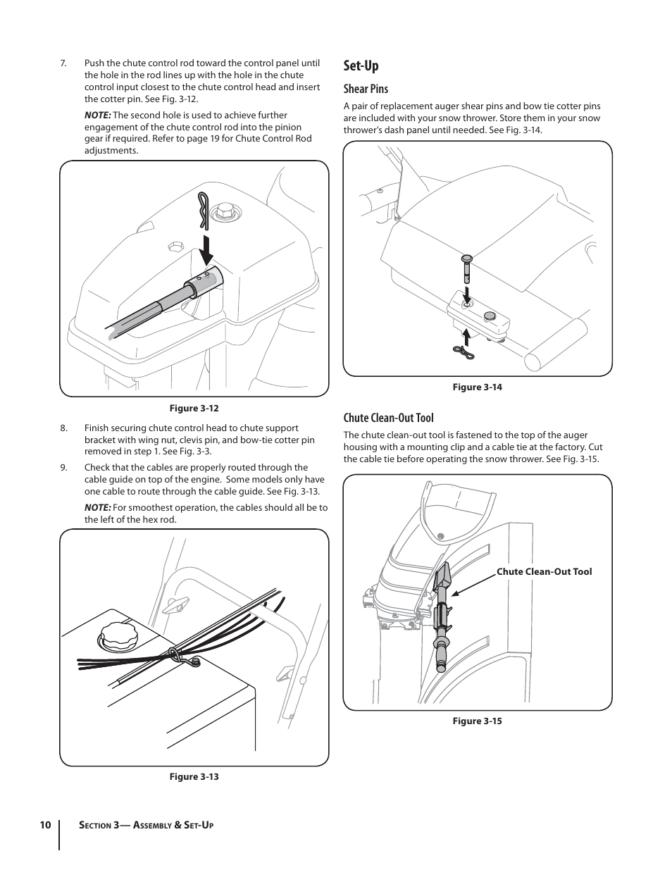 Set-up, Shear pins, Chute clean-out tool | Troy-Bilt 2410 User Manual | Page 10 / 56