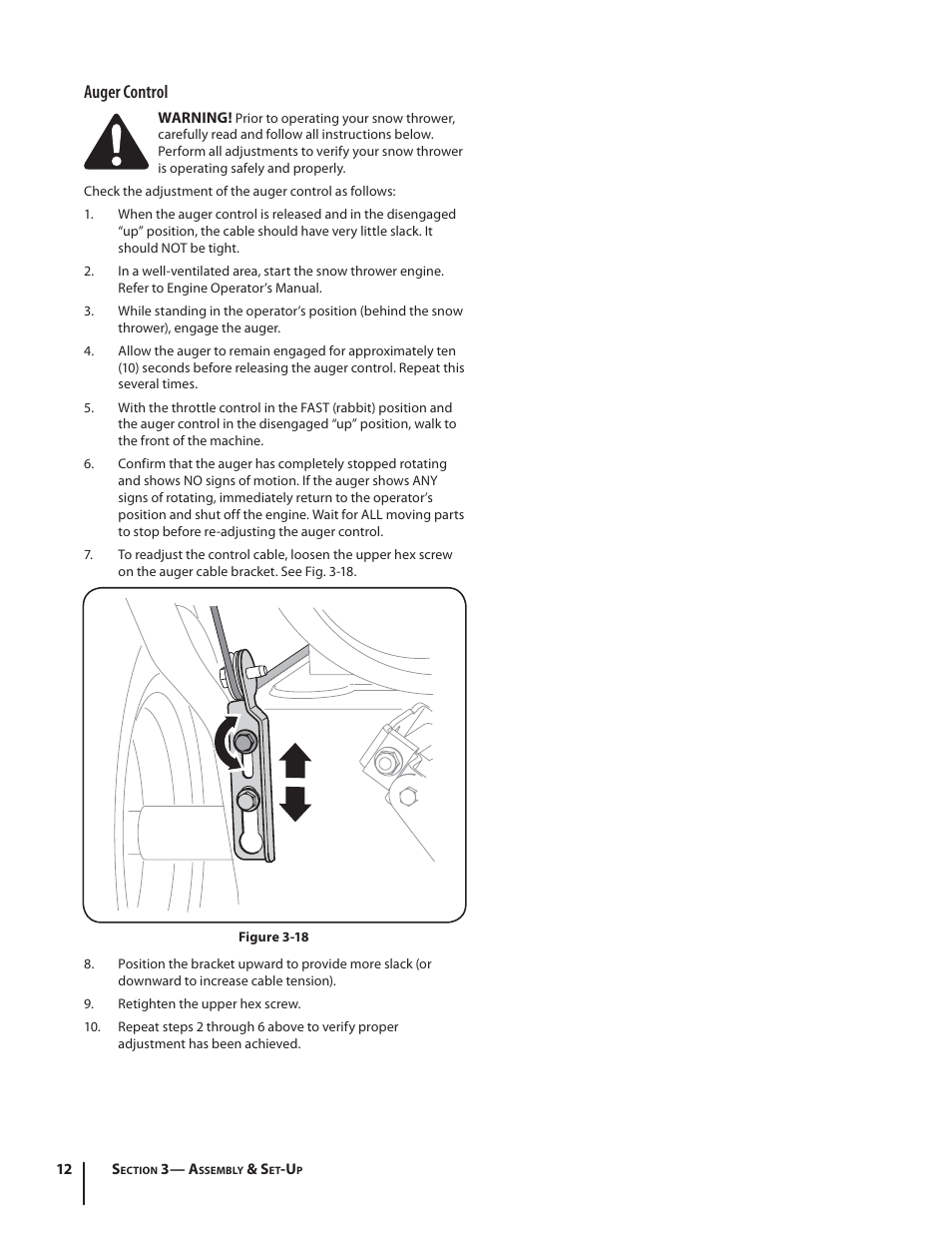 Auger control | Troy-Bilt 2410 User Manual | Page 12 / 56