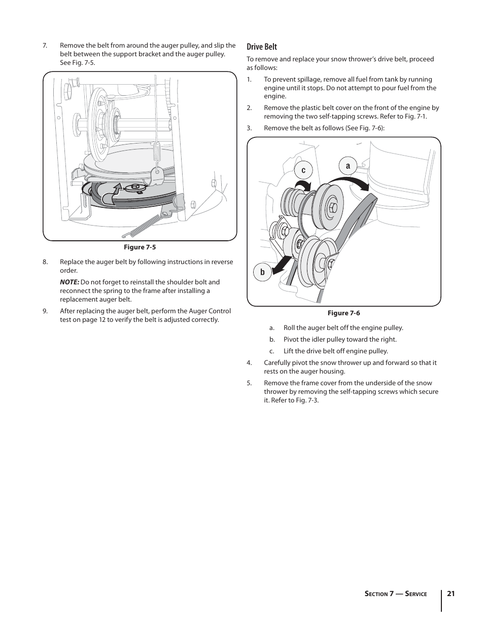 Drive belt | Troy-Bilt 2410 User Manual | Page 21 / 56