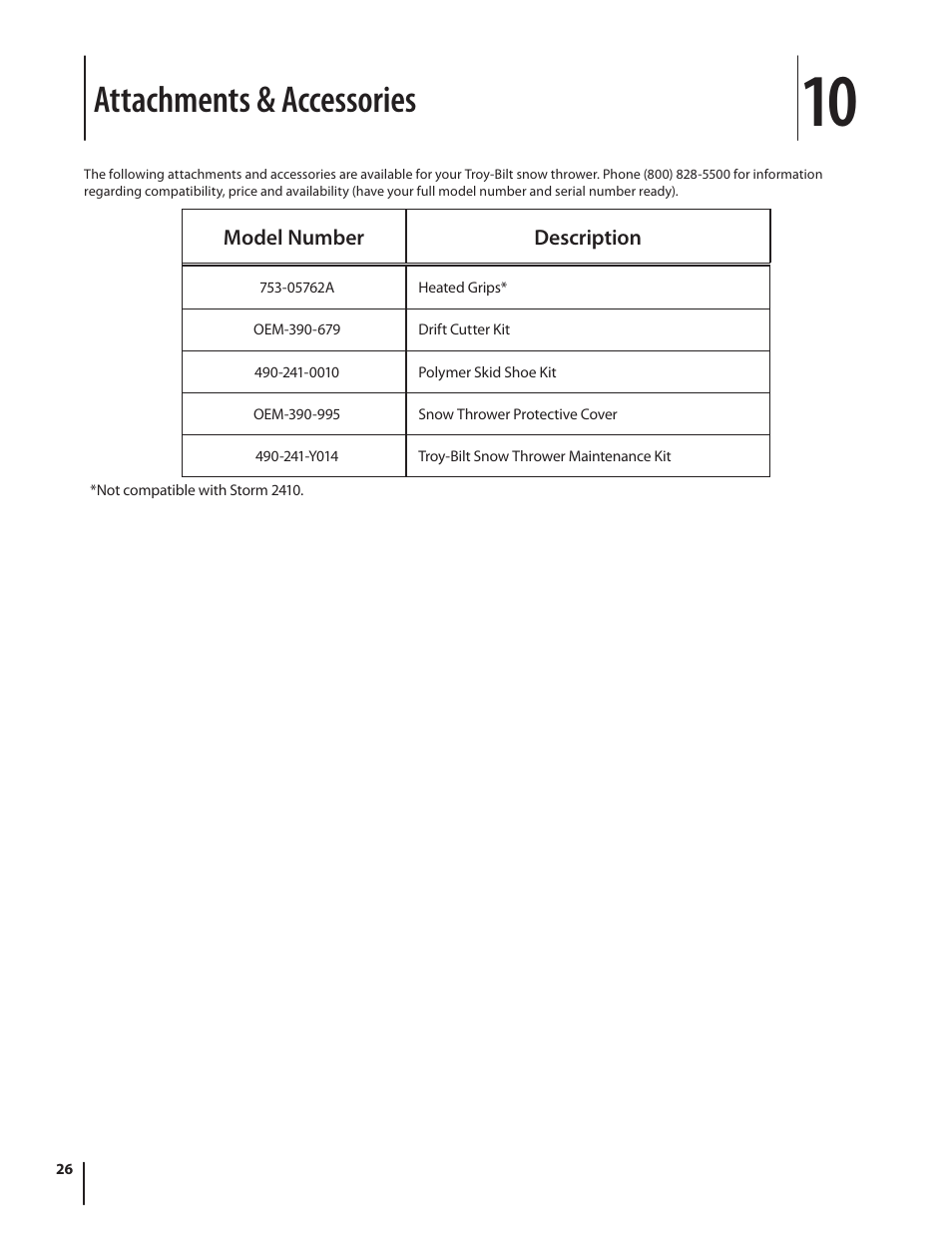 Attachments & accessories | Troy-Bilt 2410 User Manual | Page 26 / 56