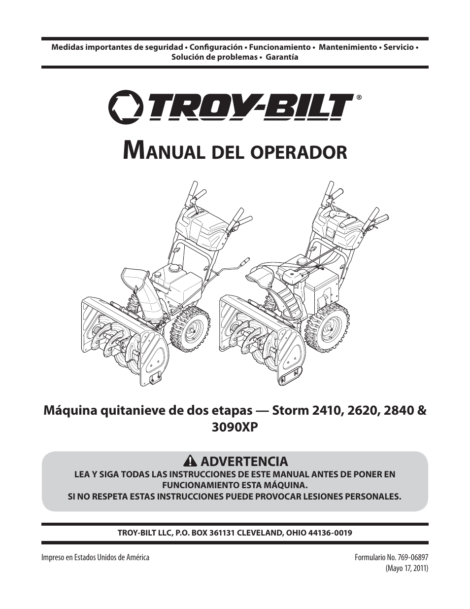 Anual, Operador | Troy-Bilt 2410 User Manual | Page 29 / 56