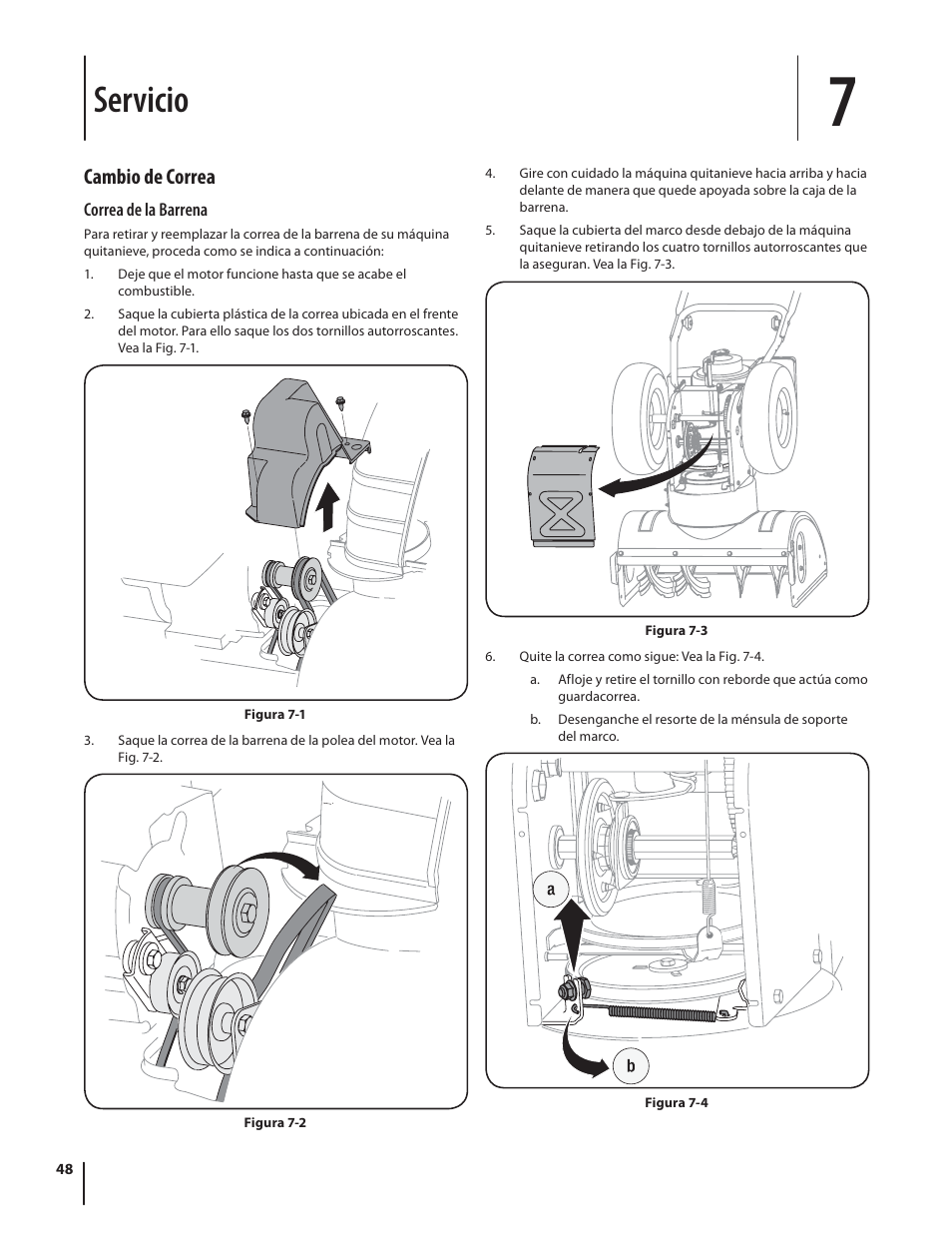 Servicio, Cambio de correa | Troy-Bilt 2410 User Manual | Page 48 / 56