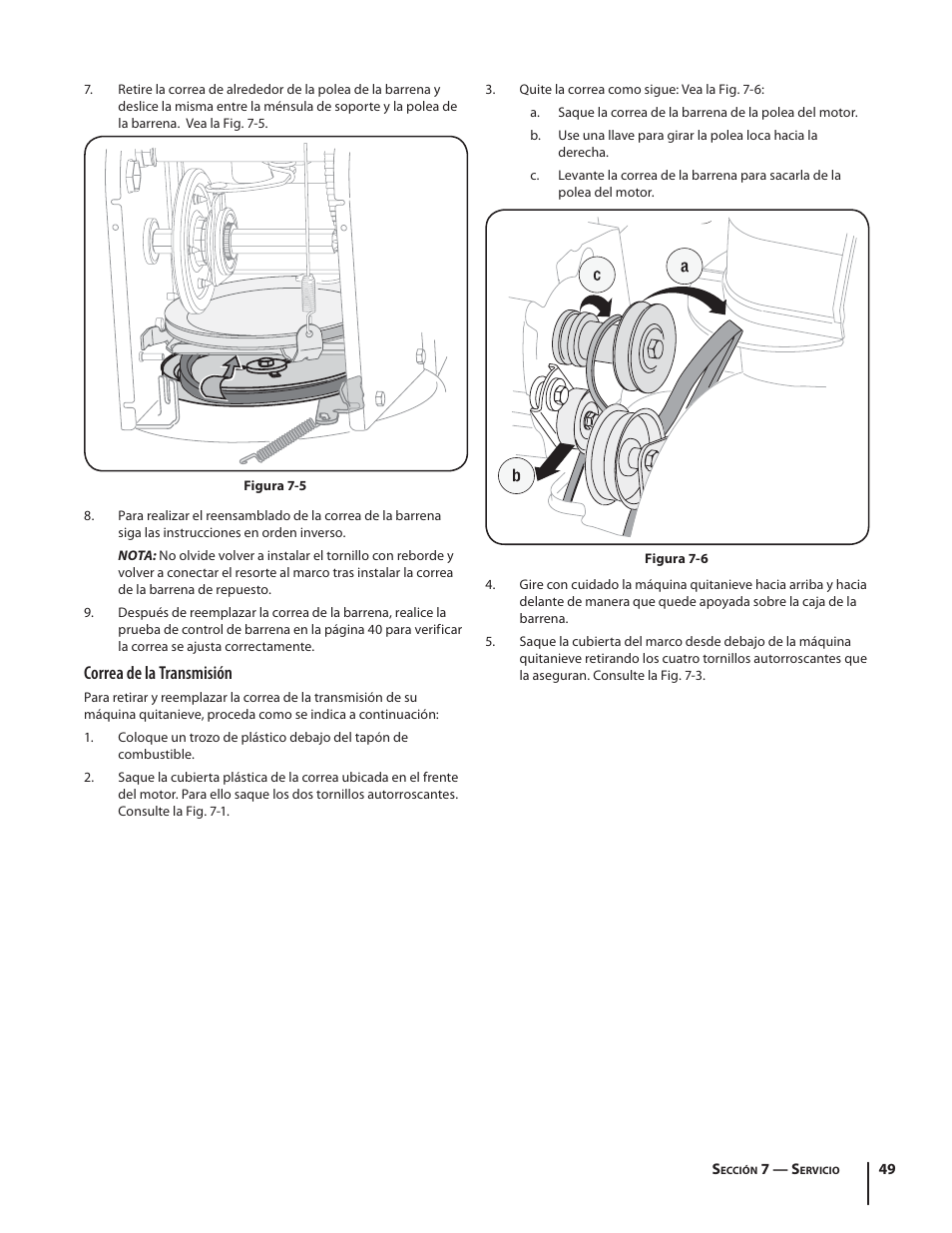 Correa de la transmisión | Troy-Bilt 2410 User Manual | Page 49 / 56