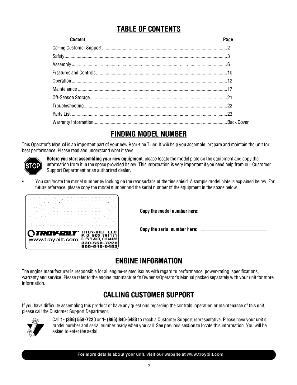 Troy-Bilt TUFFY 634BM User Manual | Page 2 / 32