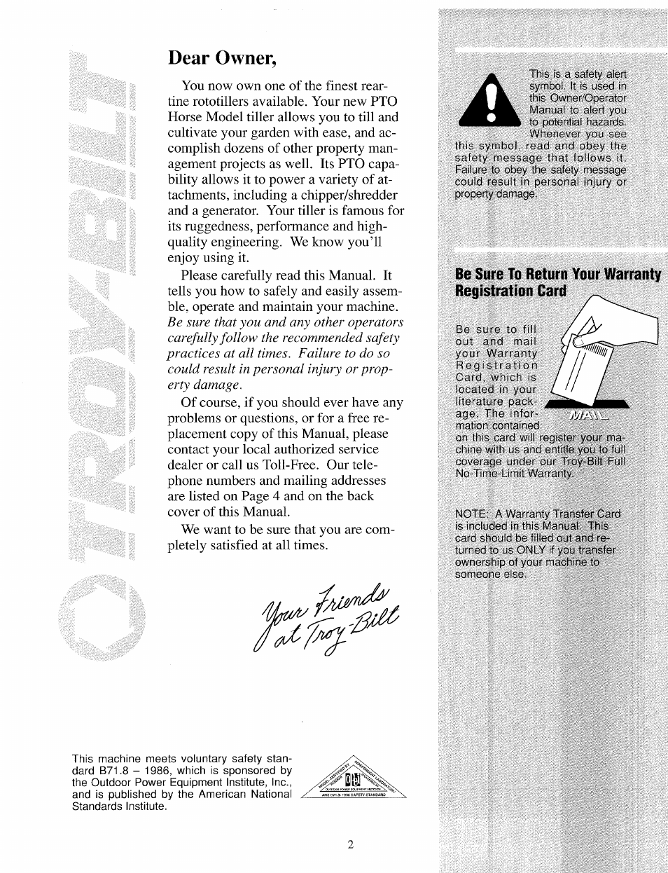 Dear owner | Troy-Bilt 12069-7HP User Manual | Page 2 / 68