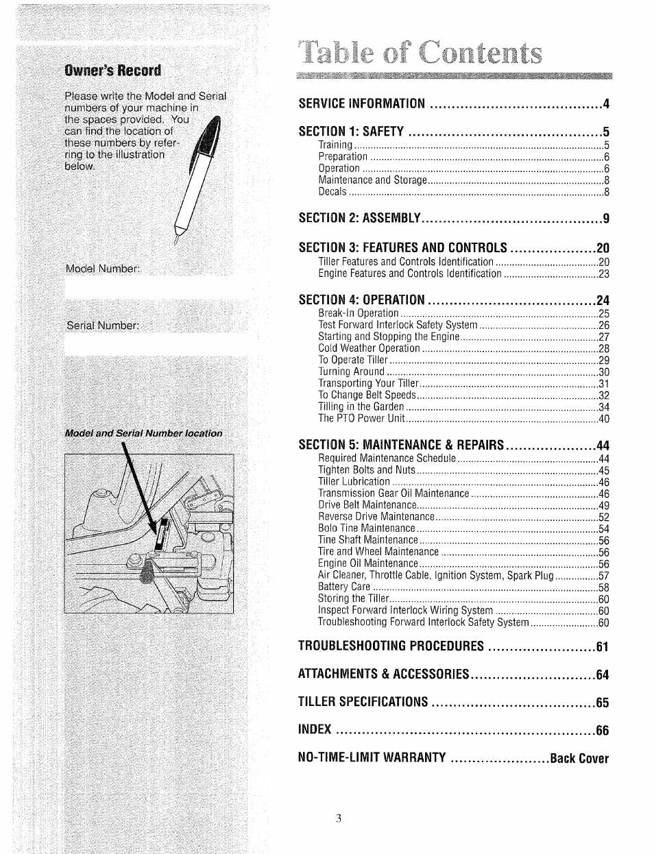 Owner’s oeeord | Troy-Bilt 12069-7HP User Manual | Page 3 / 68