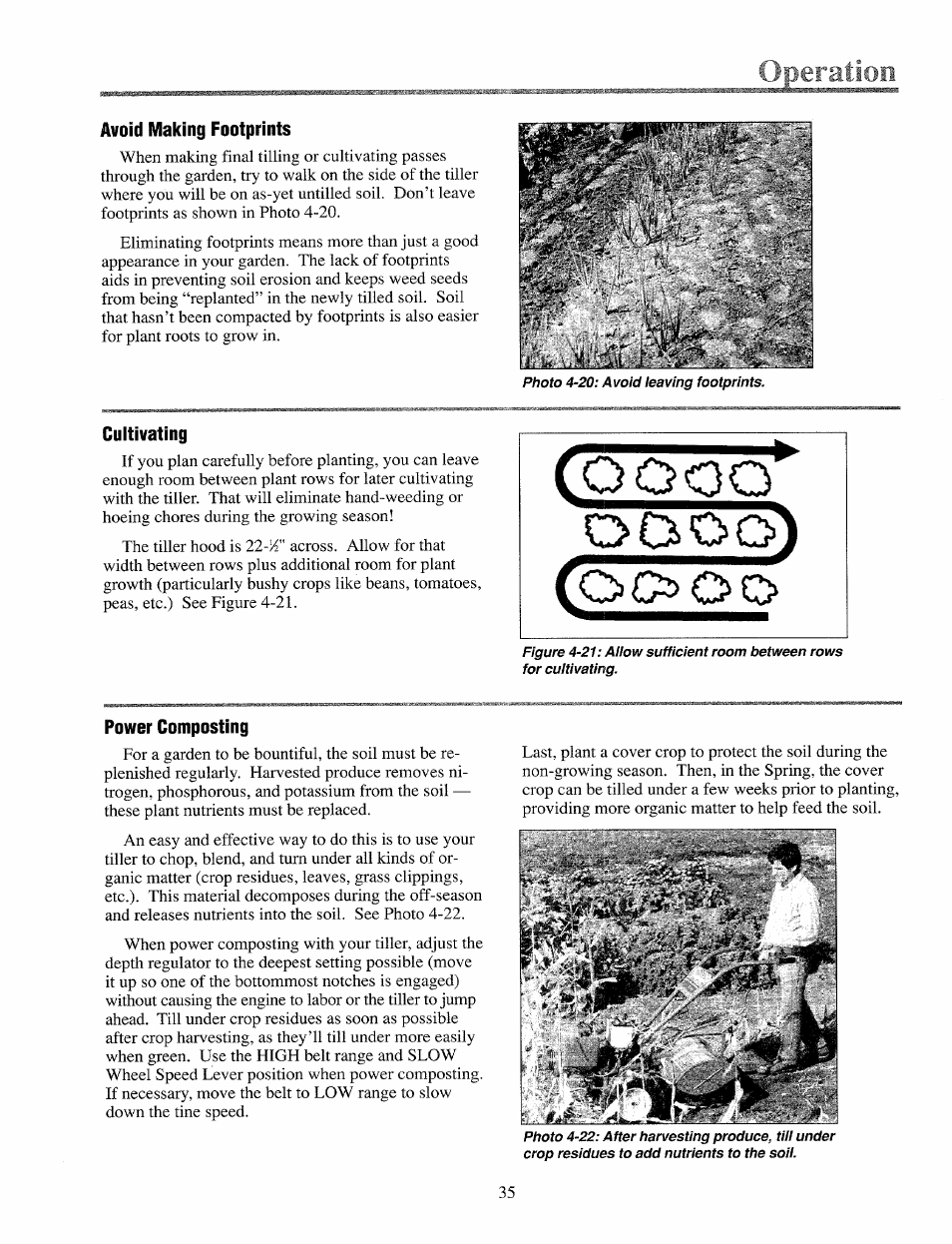 Avoid making footprints, Cultivating, Power composting | Troy-Bilt 12069-7HP User Manual | Page 35 / 68