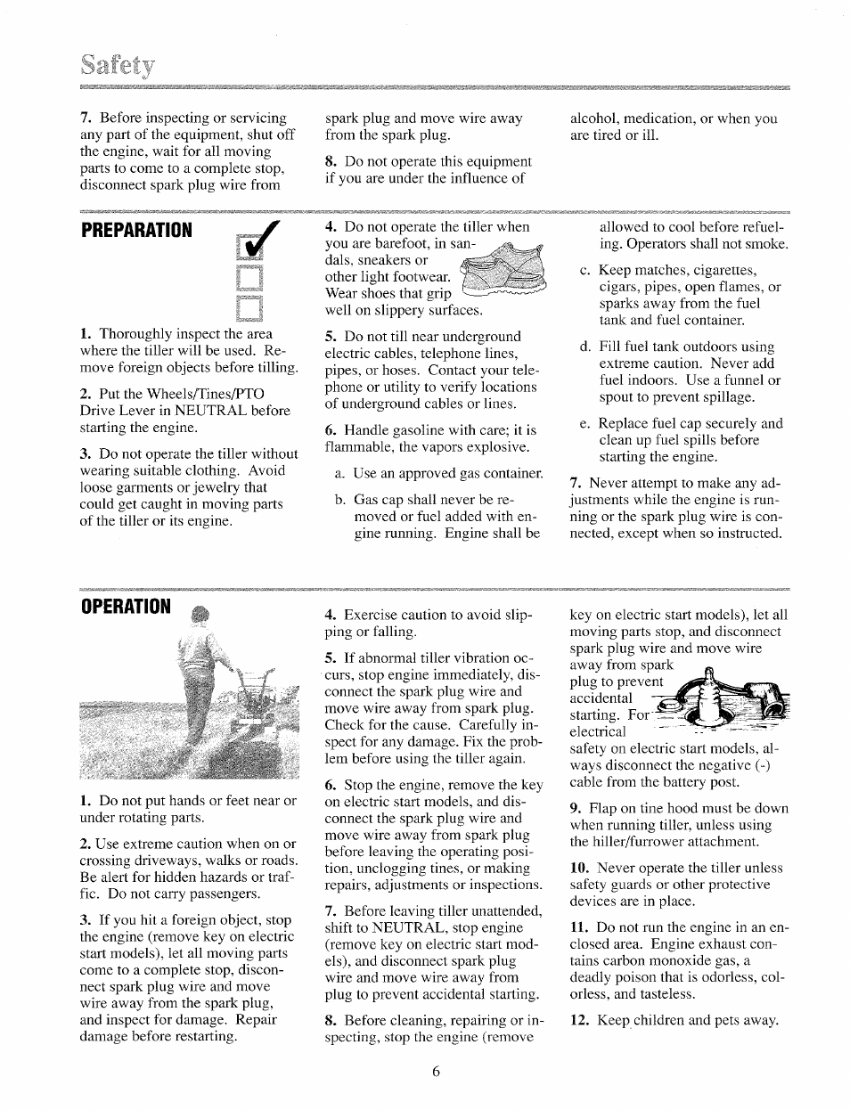 Preparation, Operation | Troy-Bilt 12069-7HP User Manual | Page 6 / 68