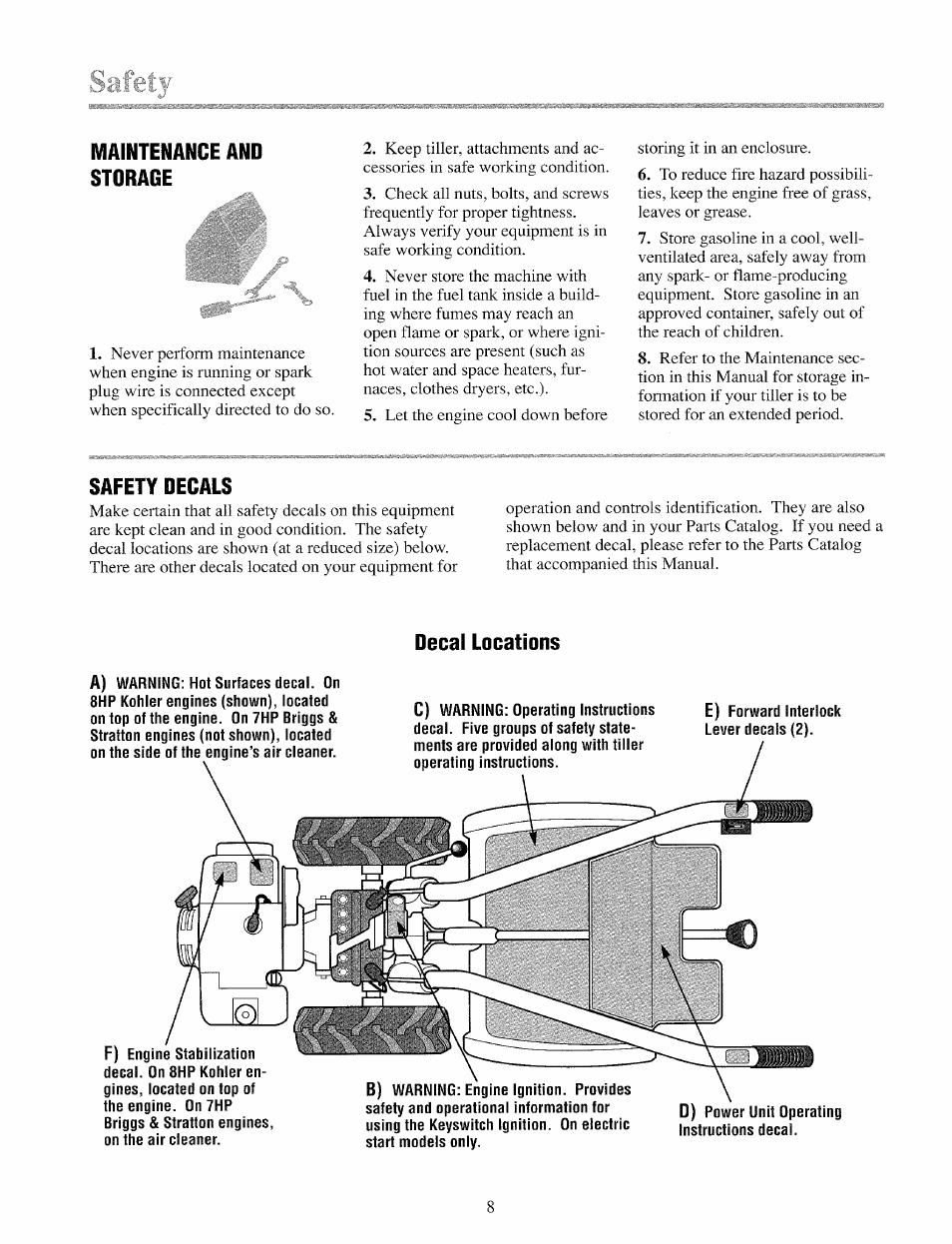 Safety decals, Decal locations | Troy-Bilt 12069-7HP User Manual | Page 8 / 68