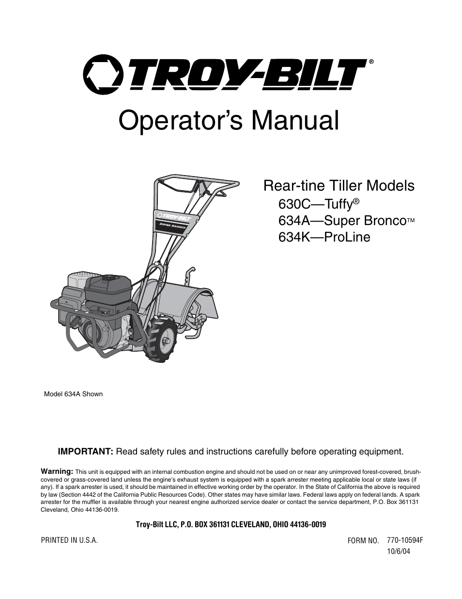 Troy-Bilt 634K--ProLine User Manual | 32 pages