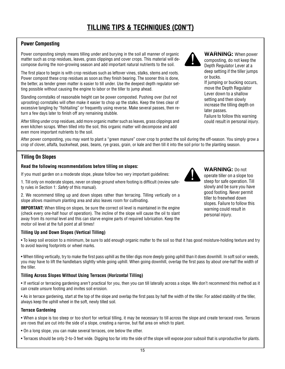 Tilling tips & techniques (con’t) | Troy-Bilt 634K--ProLine User Manual | Page 15 / 32