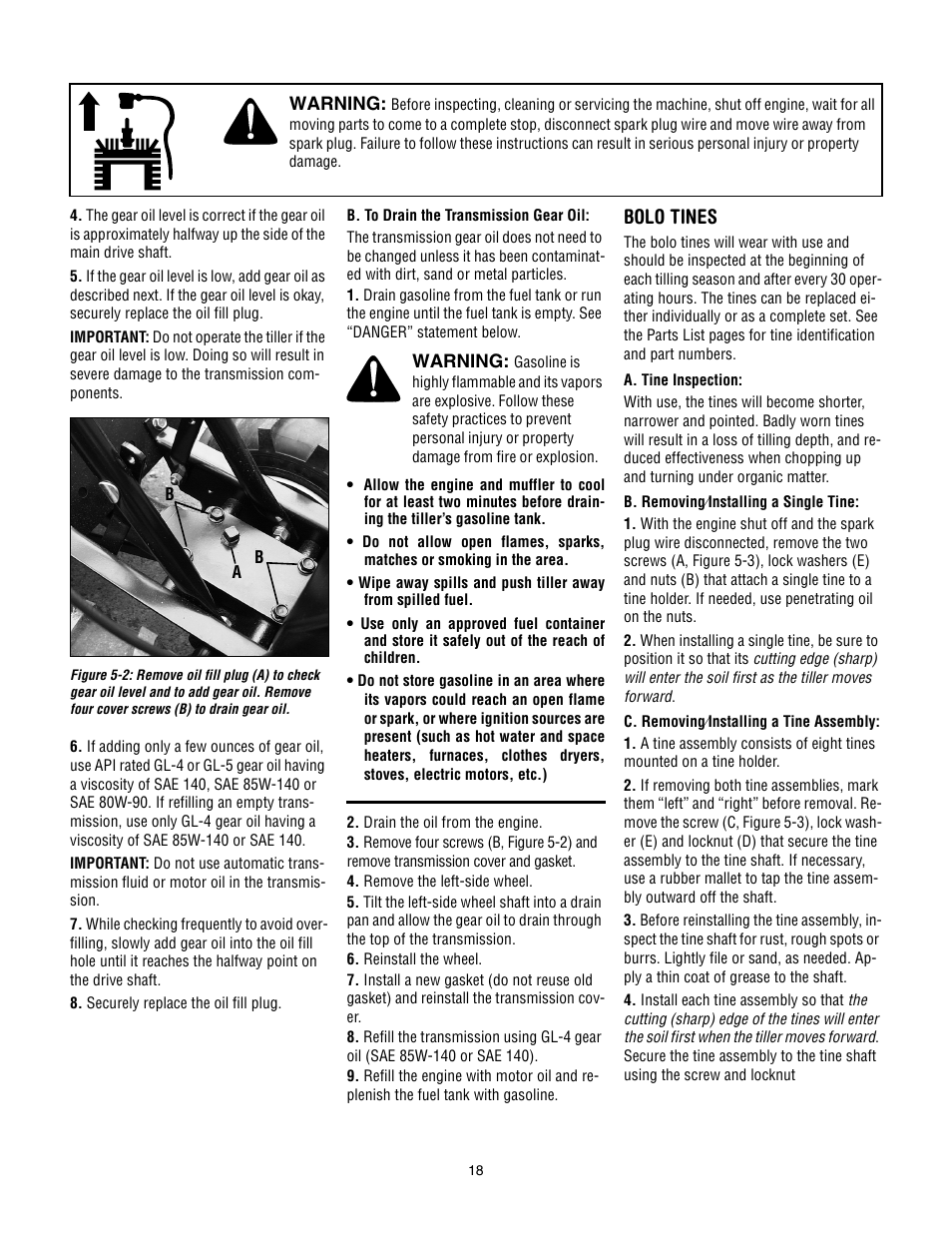 Bolo tines | Troy-Bilt 634K--ProLine User Manual | Page 18 / 32