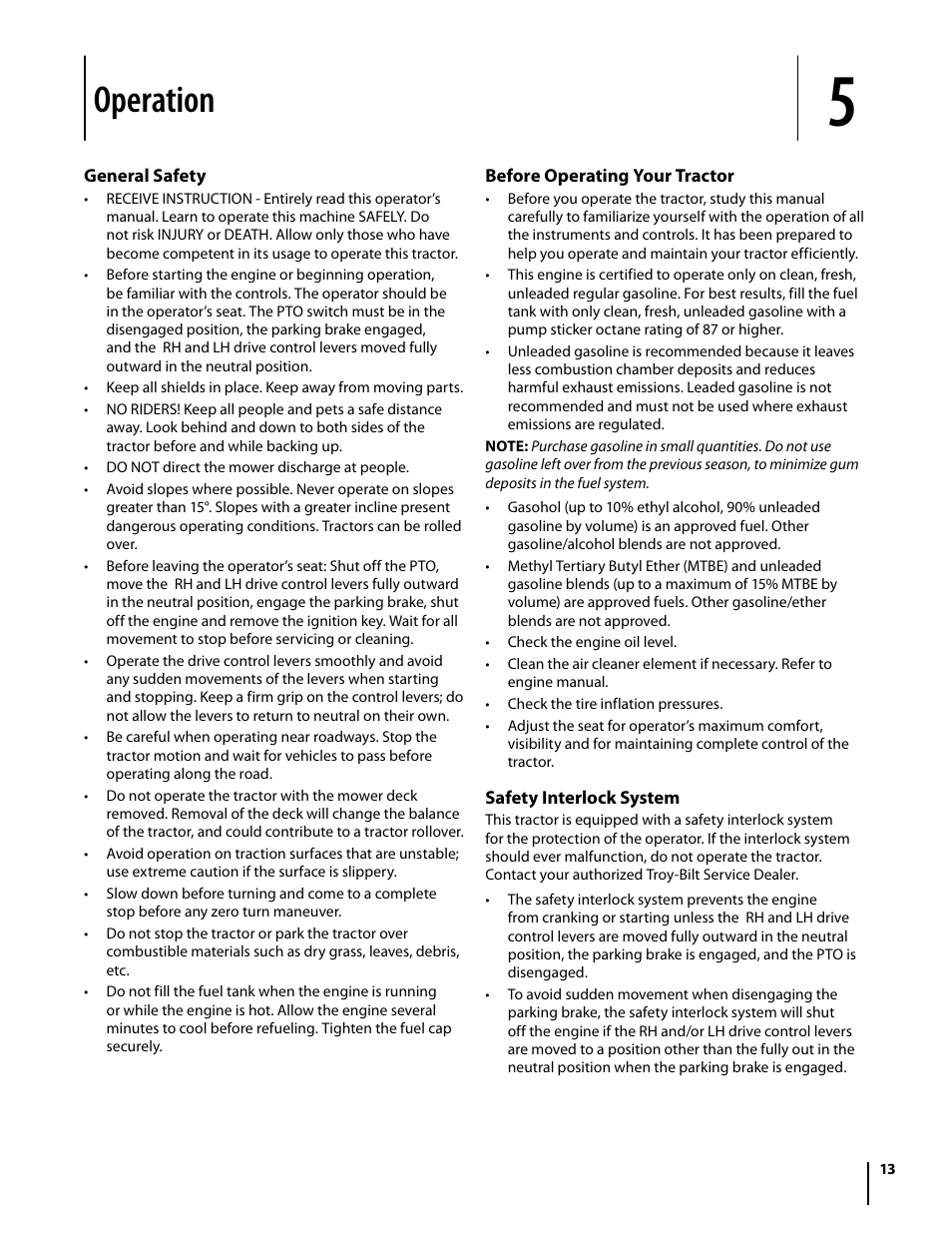 Operation | Troy-Bilt Mustang RZT User Manual | Page 13 / 72