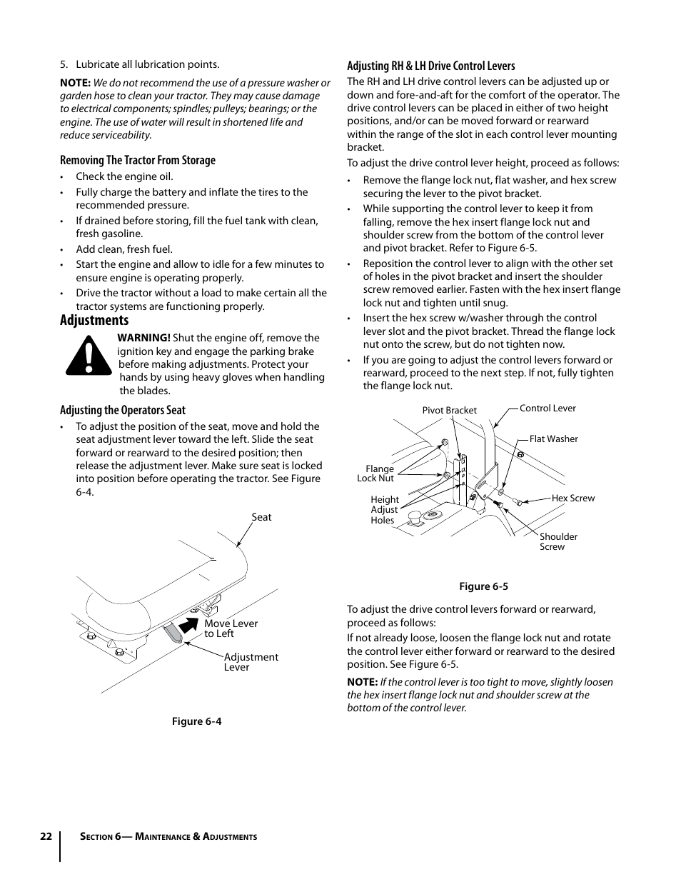 Adjustments | Troy-Bilt Mustang RZT User Manual | Page 22 / 72