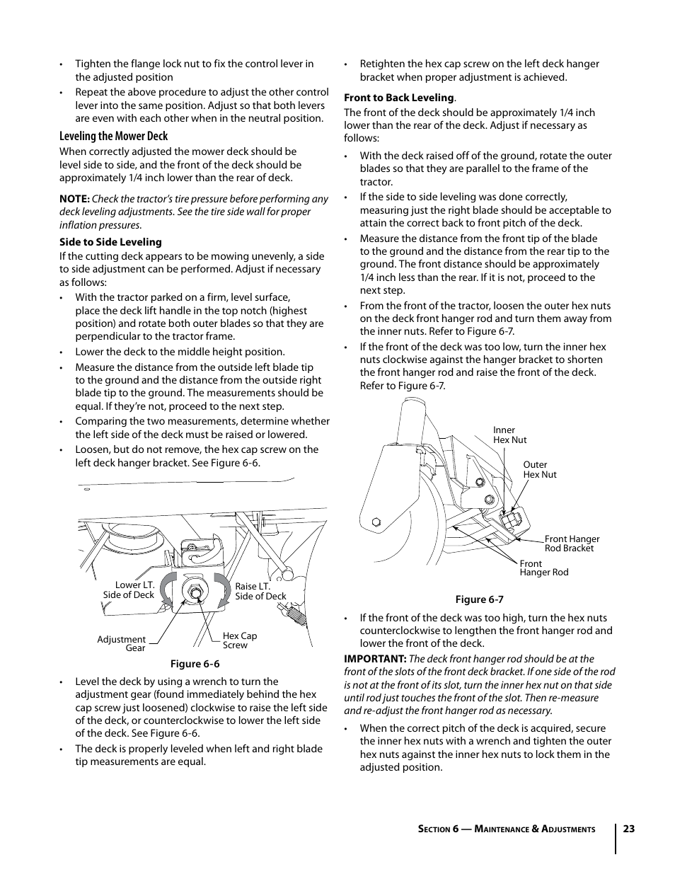 Leveling the mower deck | Troy-Bilt Mustang RZT User Manual | Page 23 / 72