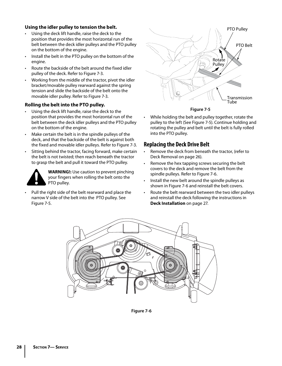 Replacing the deck drive belt | Troy-Bilt Mustang RZT User Manual | Page 28 / 72