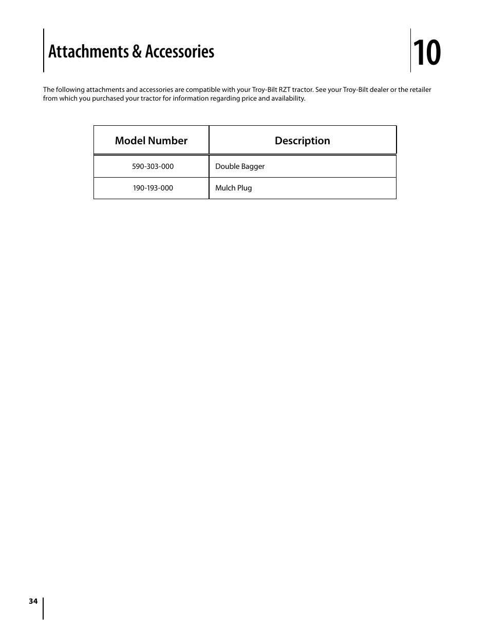 Attachments & accessories | Troy-Bilt Mustang RZT User Manual | Page 34 / 72