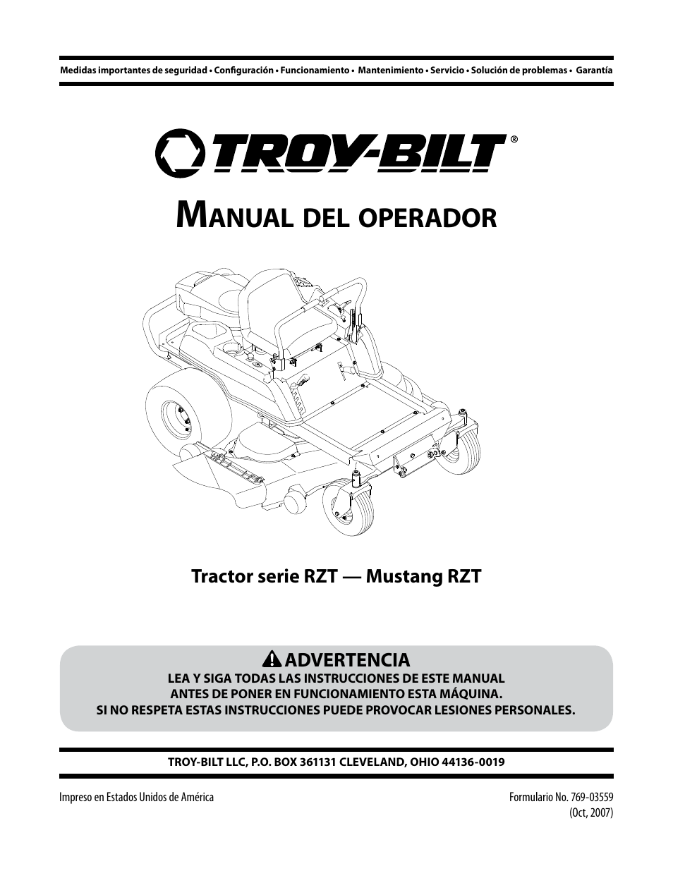 Anual, Operador | Troy-Bilt Mustang RZT User Manual | Page 37 / 72