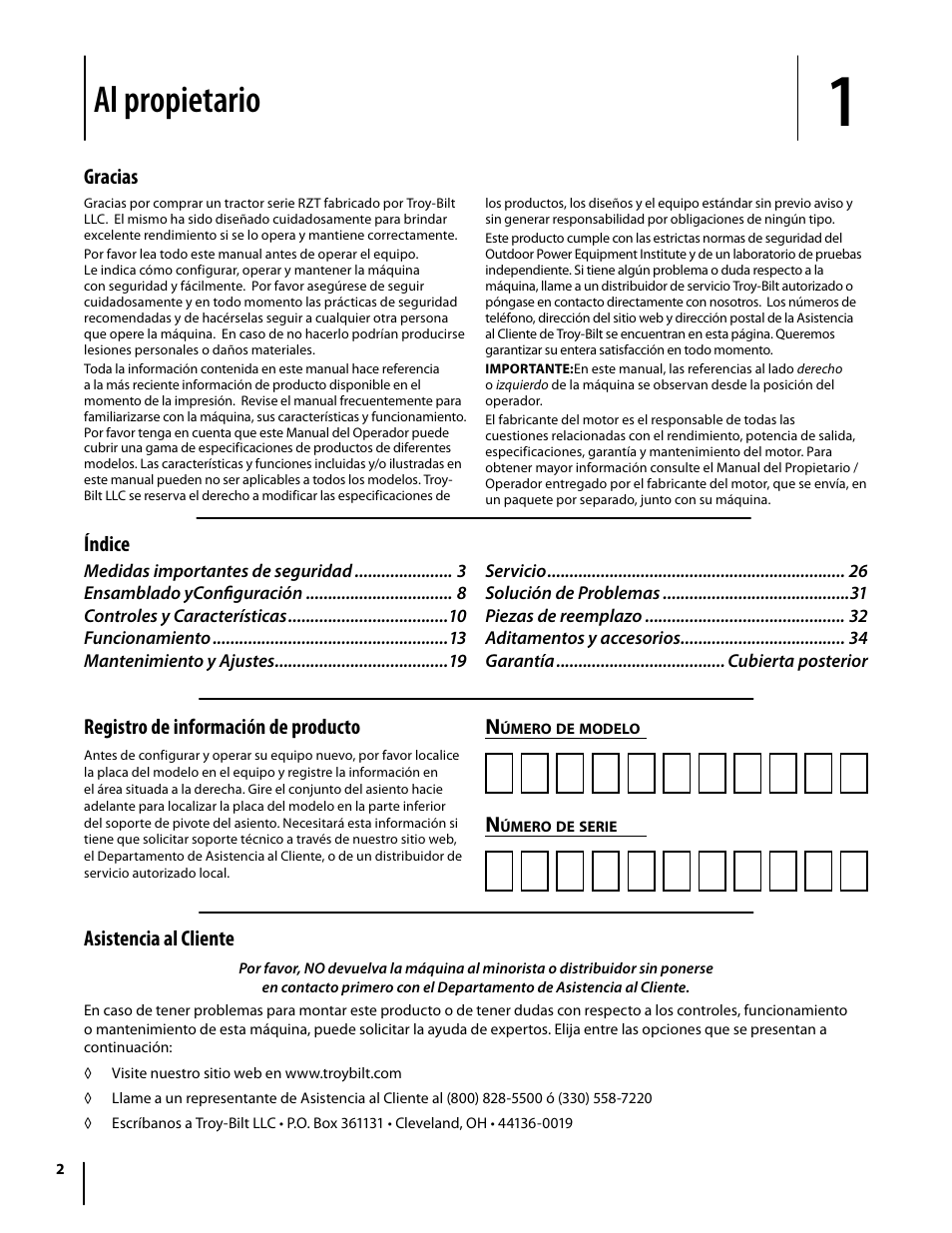 Al propietario | Troy-Bilt Mustang RZT User Manual | Page 38 / 72
