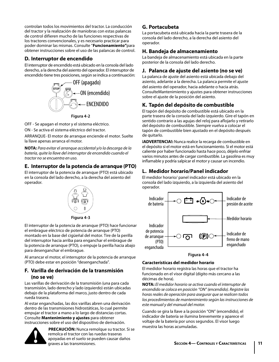 Off (apagado) on (encendido) encendido | Troy-Bilt Mustang RZT User Manual | Page 47 / 72