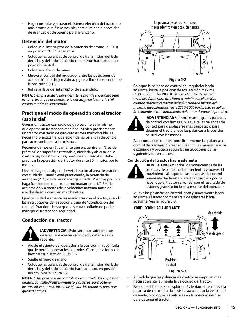 Detención del motor, Conducción del tractor | Troy-Bilt Mustang RZT User Manual | Page 51 / 72