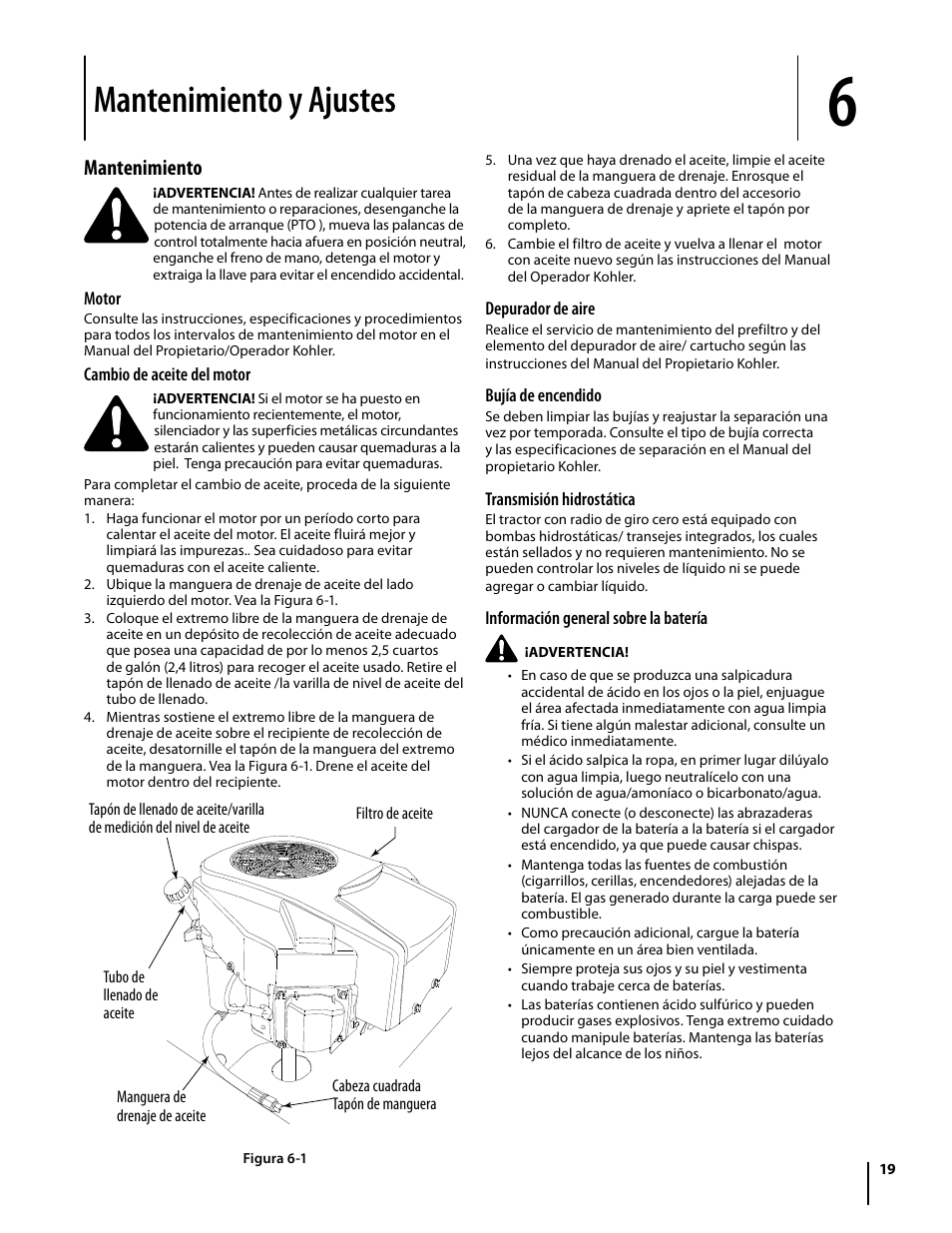 Mantenimiento y ajustes, Mantenimiento | Troy-Bilt Mustang RZT User Manual | Page 55 / 72